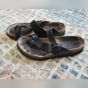 Mephisto Helen Toe‎ Leather Strap Buckle Black Ladies Sandals EU 41 US 11